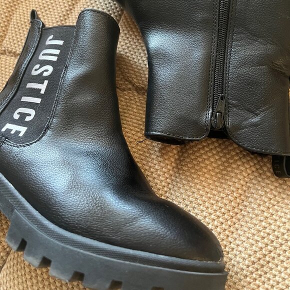 Girl's Justice size 3 Black Side Zip Up Fur Lined Boots GUC‎ - Picture 2 of 9